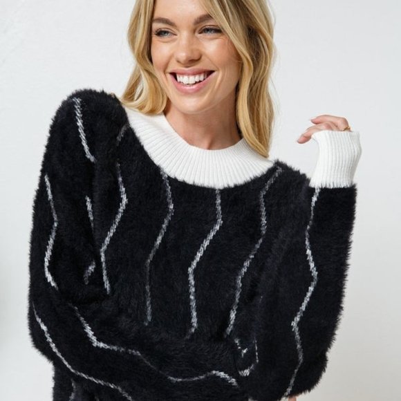 Cozy Casual Sweaters - Cozy Casual Chevron Grooved Fuzzy Pullover Sweater